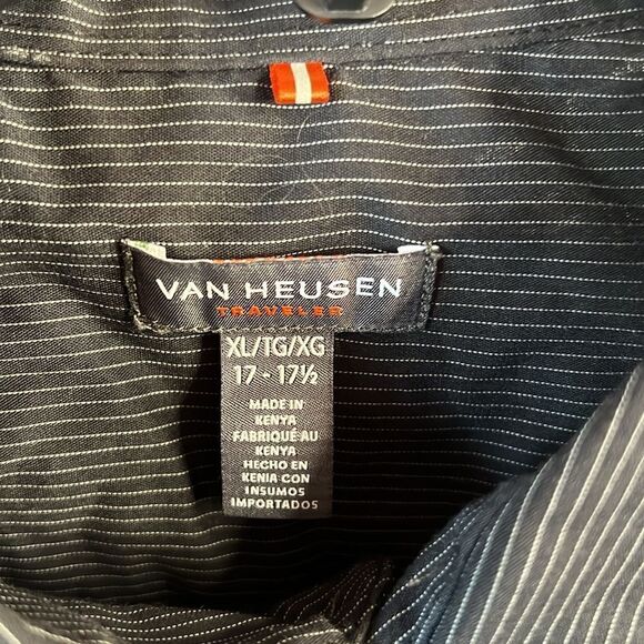 Men's Van Heusen Traveler Long Sleeve Pin Striped Button-Down Collared Shirt~ XL - Picture 6 of 8